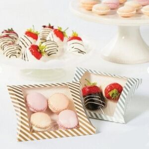 🍓✨Clear Treat Boxes 12pc Set Gold Stripe Favor Gift Box Party Candy✨🍬
